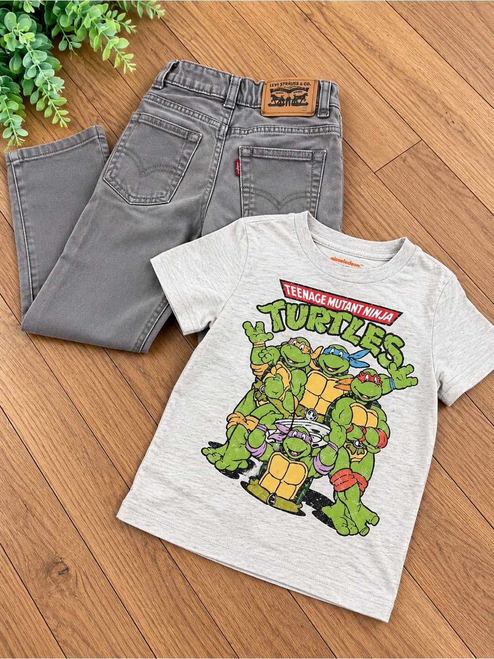 Nickelodeon Teenage Mutant Ninja Turtles Grey Kids Graphic Tee & Levi’s pants